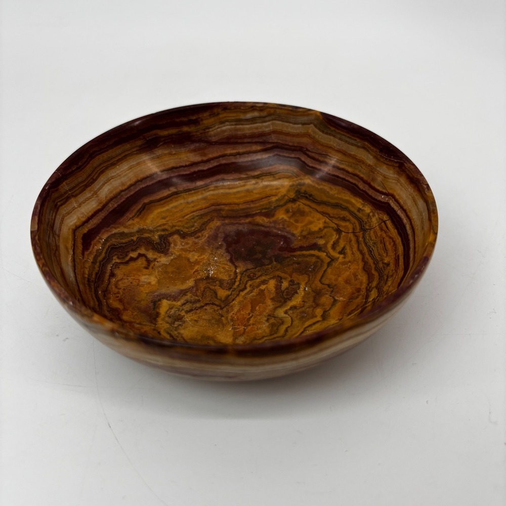 Earthbound Trading Co Polished Onyx Stone Bowl Brown Banded Agate Catchall 5"